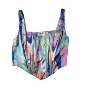 Papermoon Pink Blue Green Corset Crop Top w Boning Size S NWT